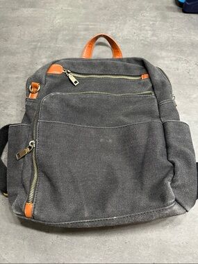 Gray Canvas Backpack with Tan Trim